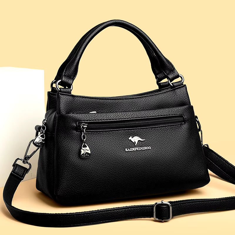 Elegant Luxury Top Layer Cowhide Handbag Solid Color Designer Brand