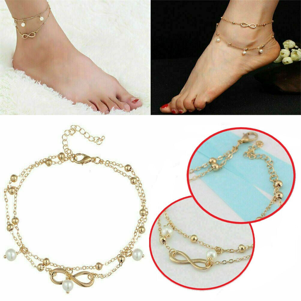 Alloy Gold Plated Double Layer Charm Love Ring Chain Anklet