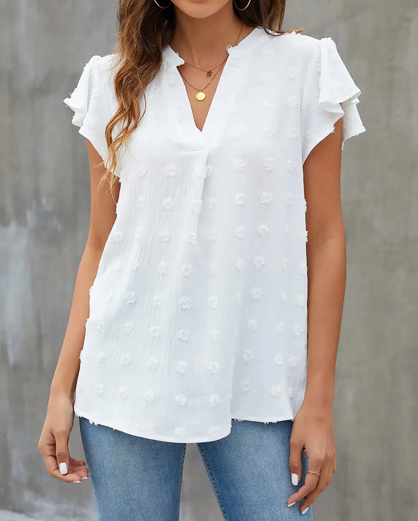 Dressy V Neck Ruffle Sleeve Blouse Top