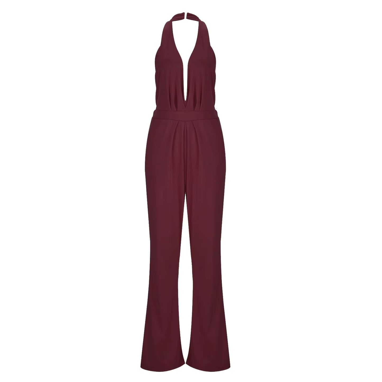 Elegant Luxury Jumpsuit Solid Color Halterneck Trousers with Pockets 