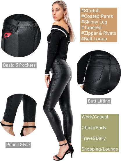 Faux Leather Leggings High Waist Stretchy Pants