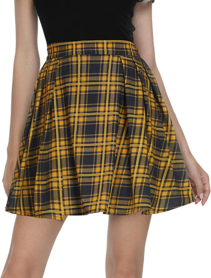 Plaid Pleated Mini Skirt High Waisted