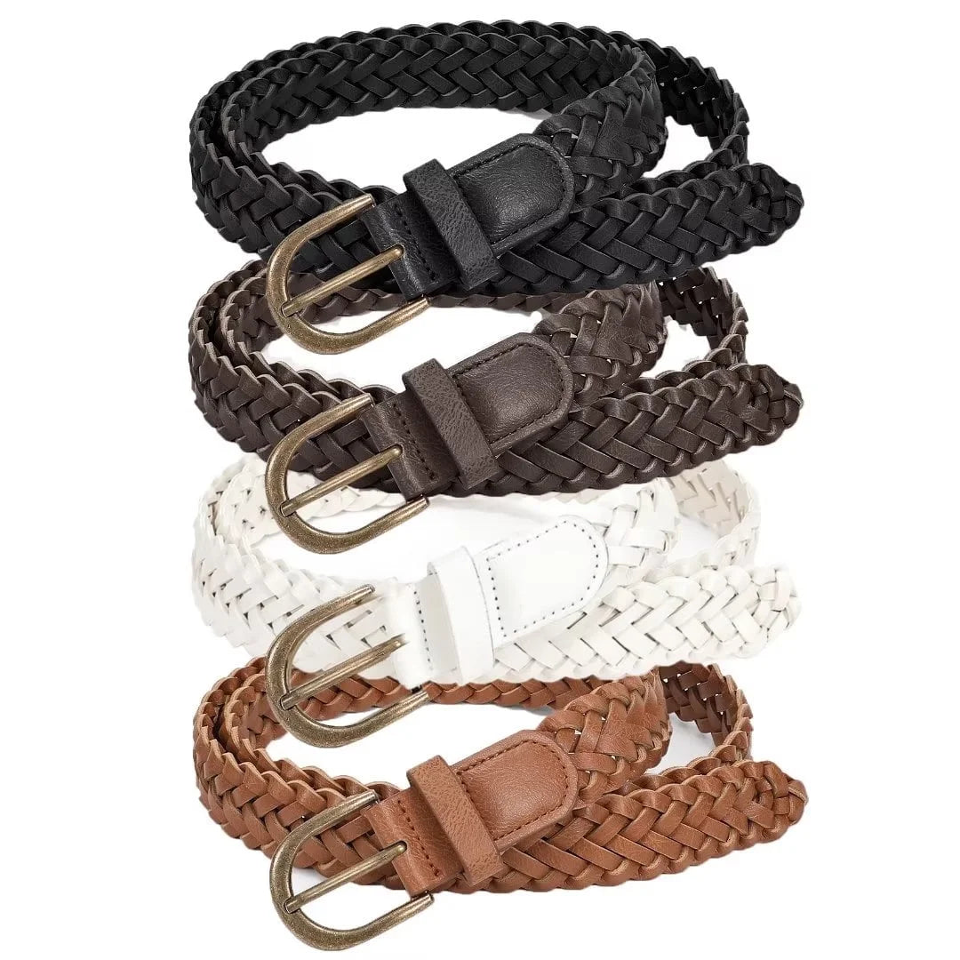 Set of 4 Skinny Braided Leather Belts Thin