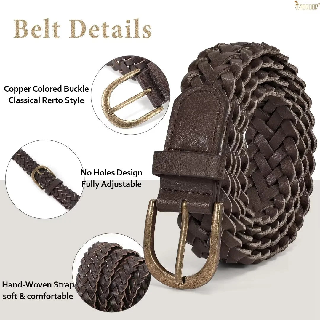 Set of 4 Skinny Braided Leather Belts Thin