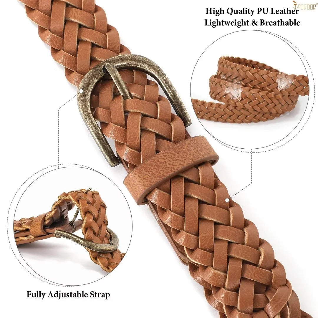 Set of 4 Skinny Braided Leather Belts Thin