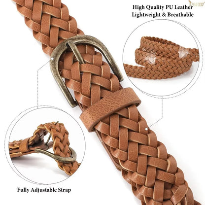 Set of 4 Skinny Braided Leather Belts Thin