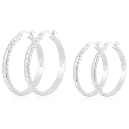 2 Pairs Large White Gold S925 Sterling Silver Hoop Earrings Hypoallergenic 4Mm Thick 