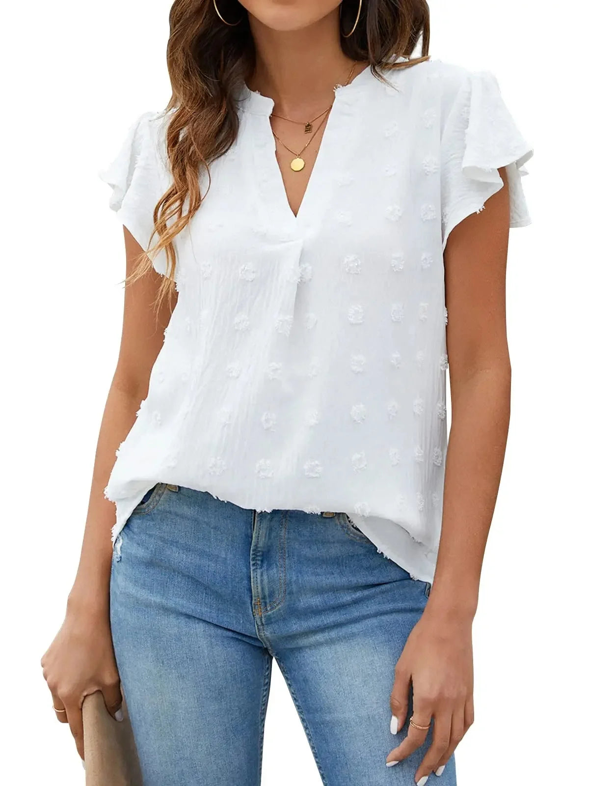 Dressy V Neck Ruffle Sleeve Blouse Top