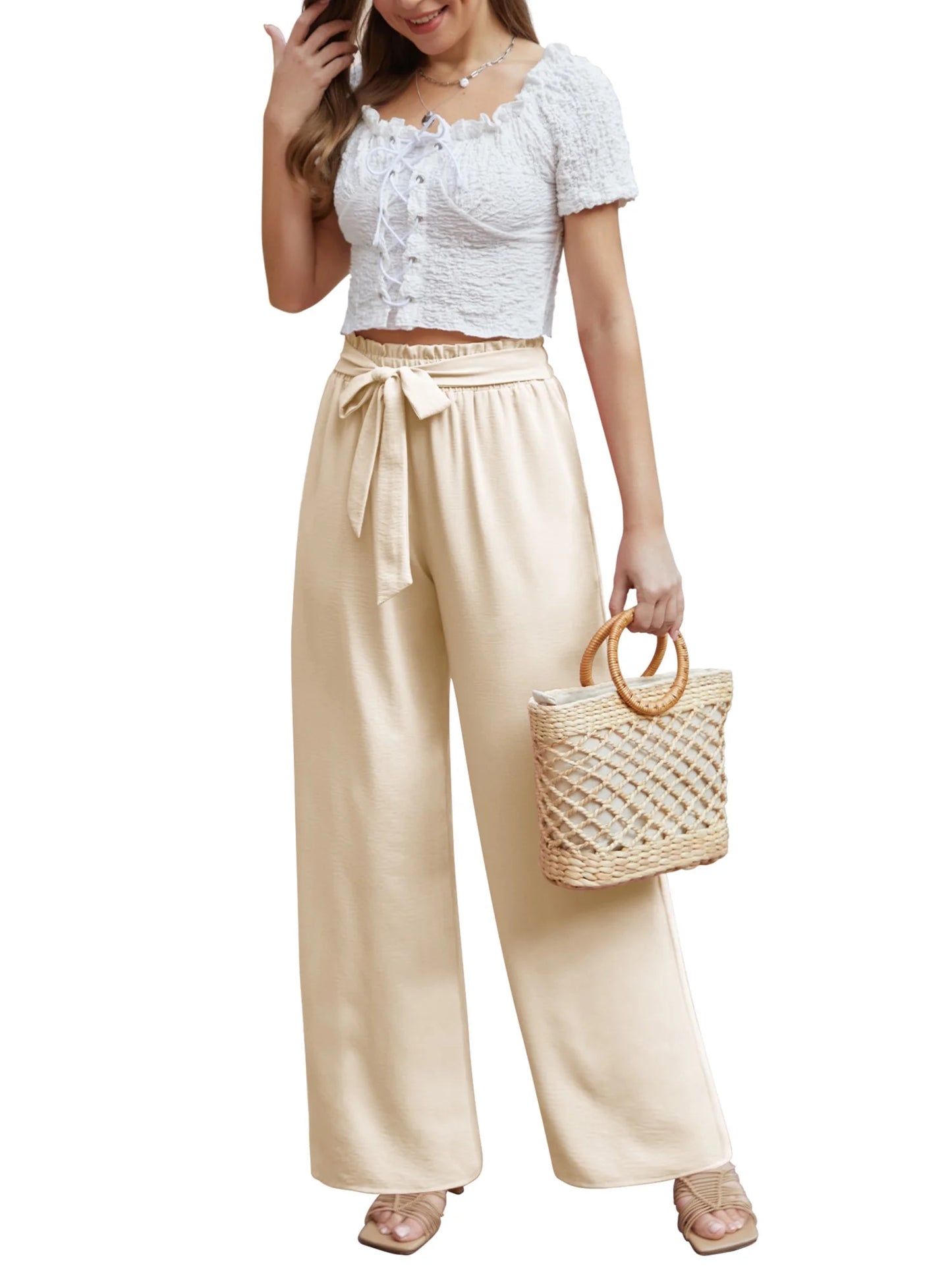 Office Casual Wide Leg Pants High Waisted Loose Flowy Beach Palazzo Pants