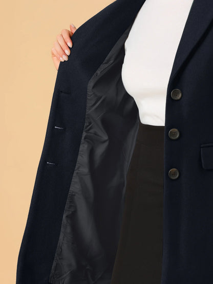 Long Coat Notched Lapel Long Sleeves Single Breasted