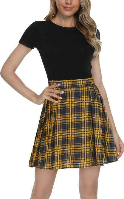 Plaid Pleated Mini Skirt High Waisted