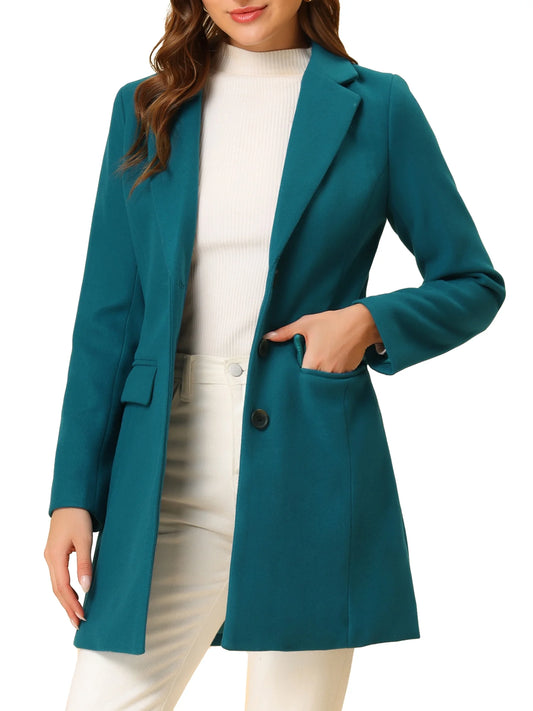 Long Coat Notched Lapel Long Sleeves Single Breasted 