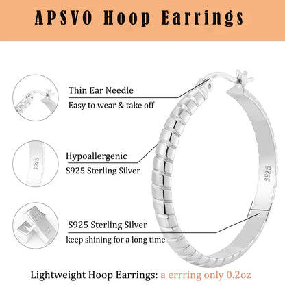 2 Pairs Large White Gold S925 Sterling Silver Hoop Earrings Hypoallergenic 4Mm Thick 