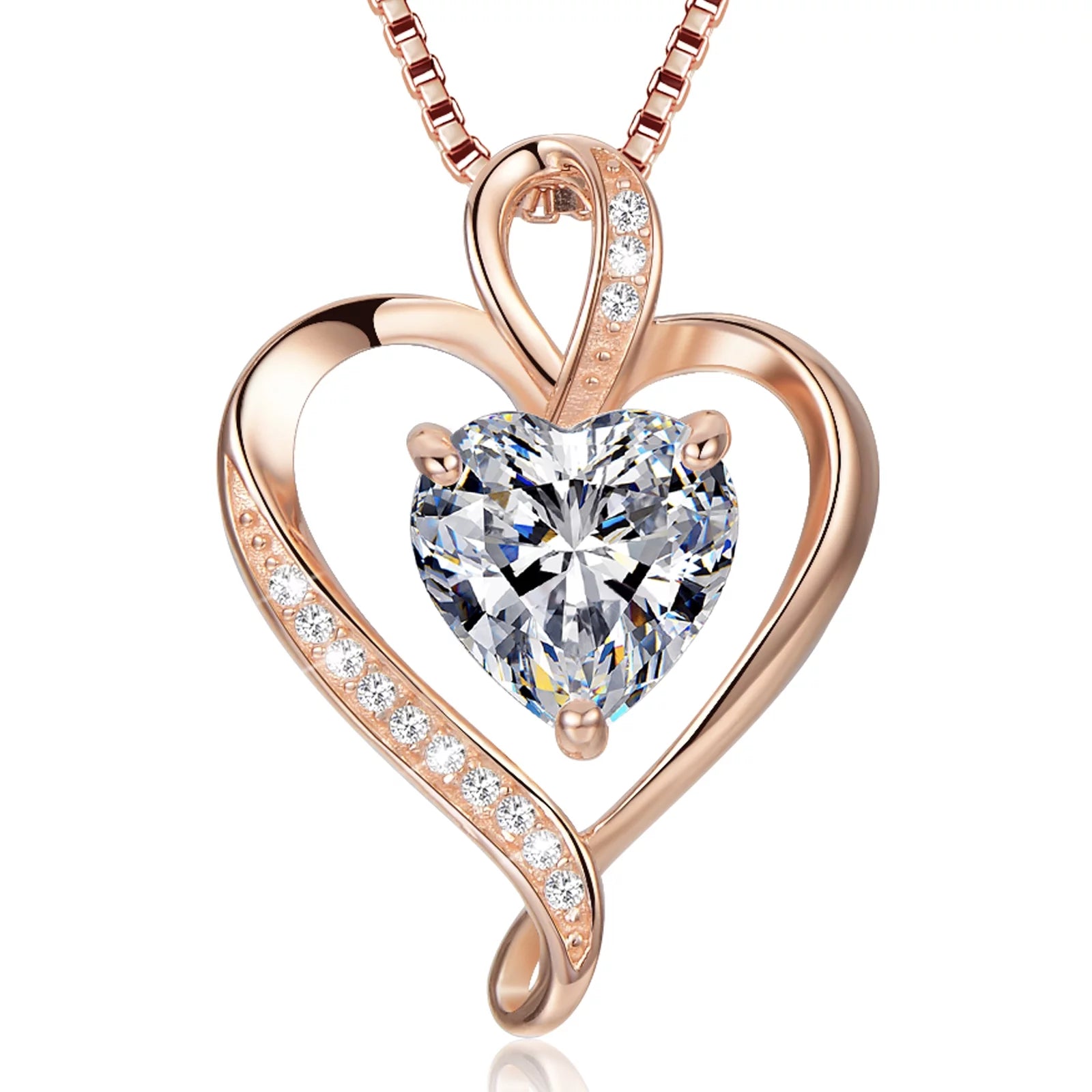 Heart Necklaces 925 Sterling Silver Pendant Necklace Rose Gold White Gold/14K Gold Plated Love Necklace  18"+2"