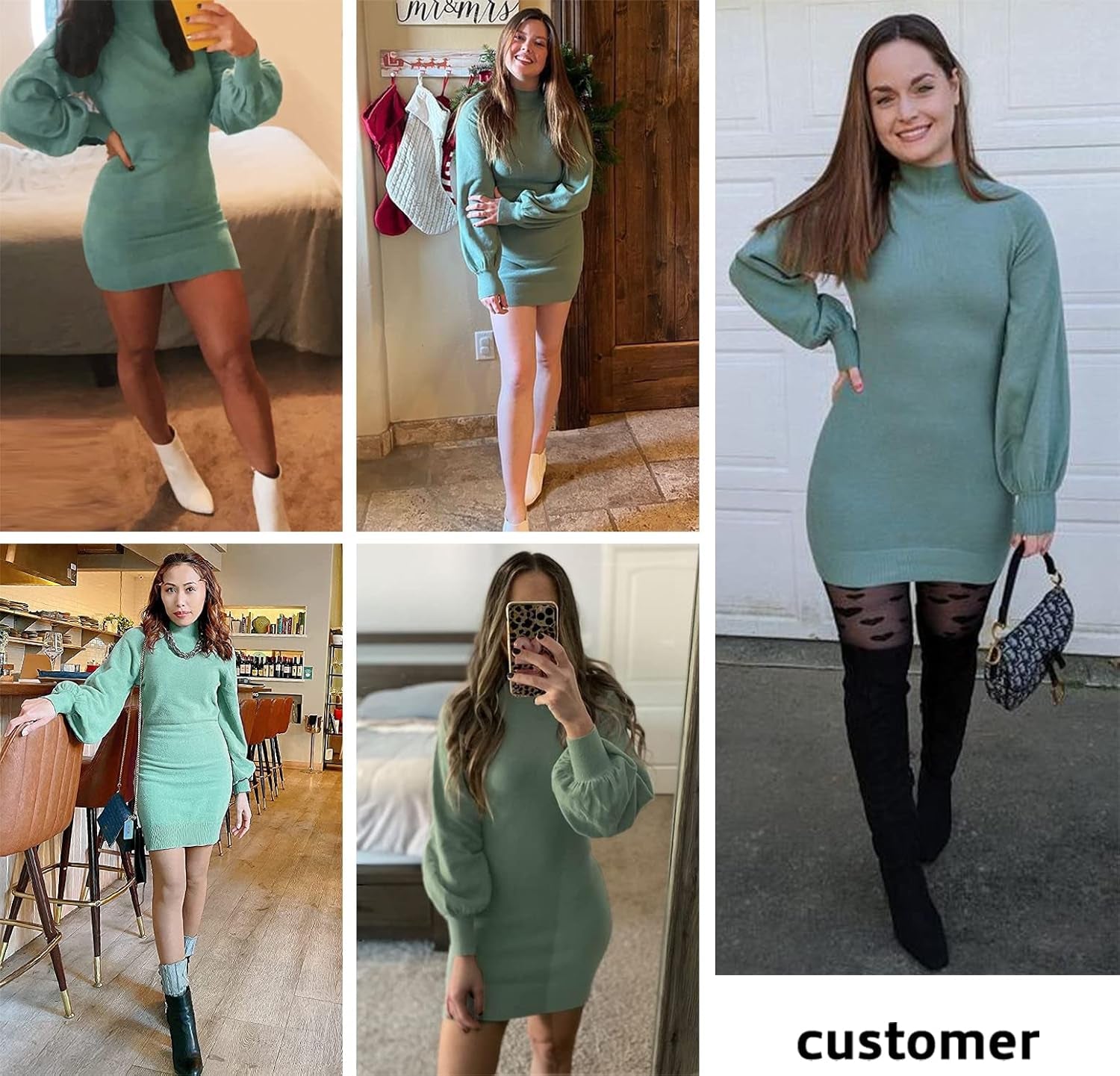 Mock Neck Ribbed Long Sleeve Bodycon Pullover Mini Sweater Dress