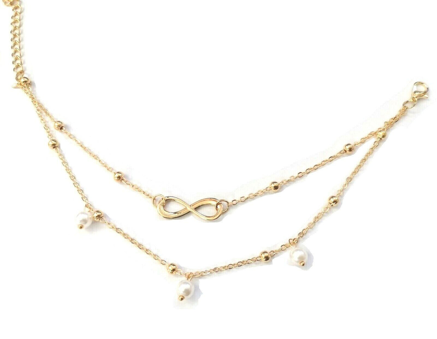 Alloy Gold Plated Double Layer Charm Love Ring Chain Anklet