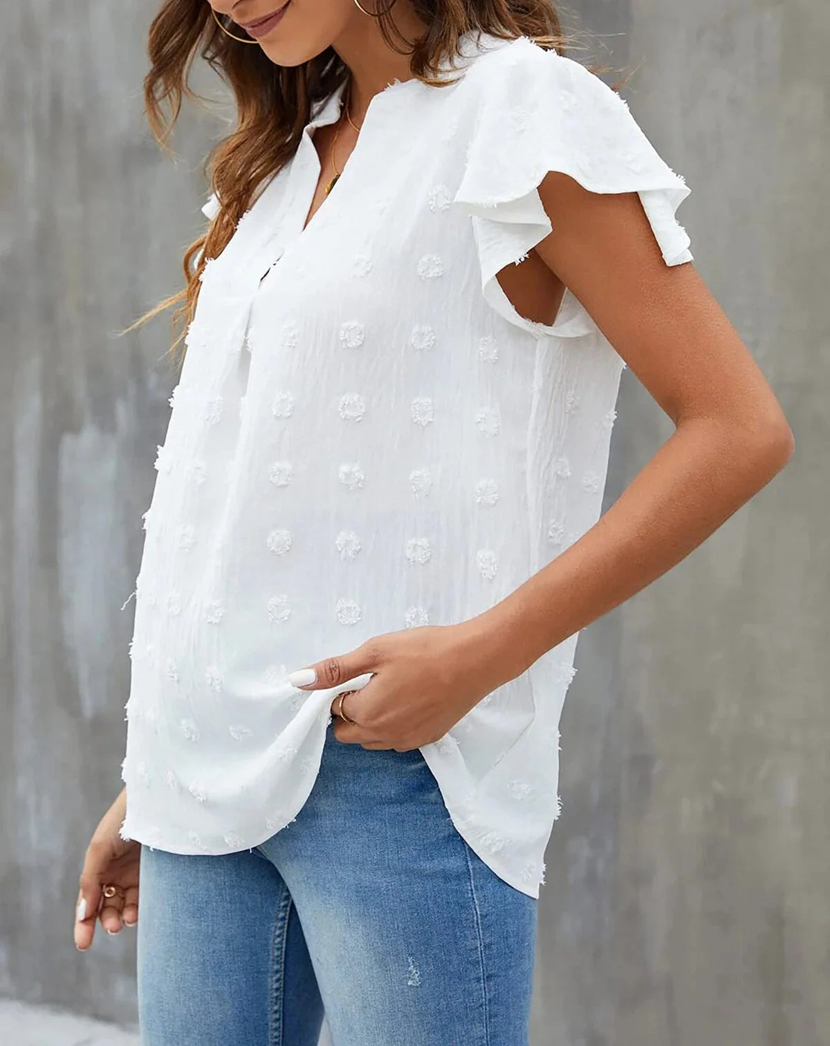 Dressy V Neck Ruffle Sleeve Blouse Top