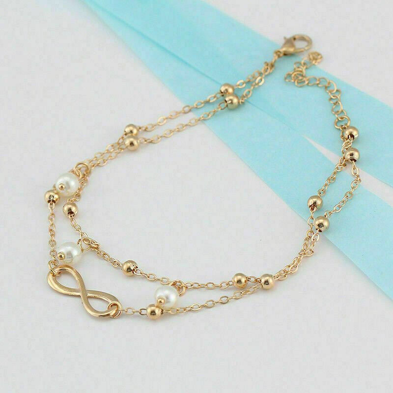 Alloy Gold Plated Double Layer Charm Love Ring Chain Anklet