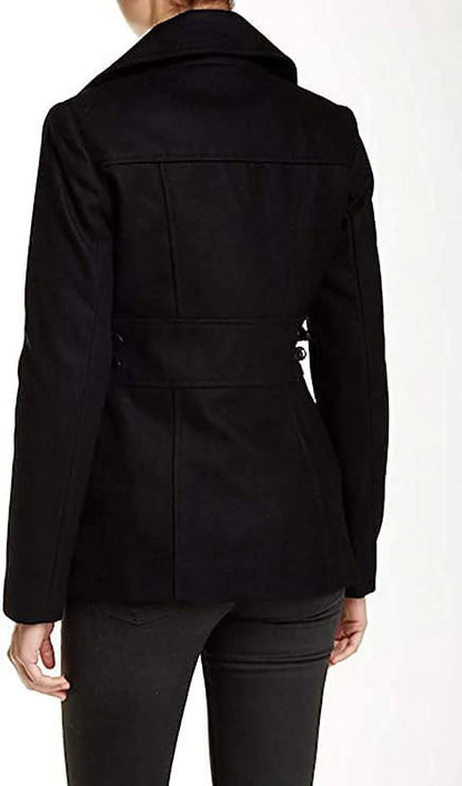 Reaction Faux-Leather-Trimmed Wool-Blend Peacoat