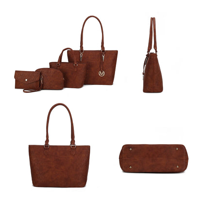 Edelyn Embossed M Signature Vegan Leather Women’S Tote Bag – 4 Pcs Set by Mia K -