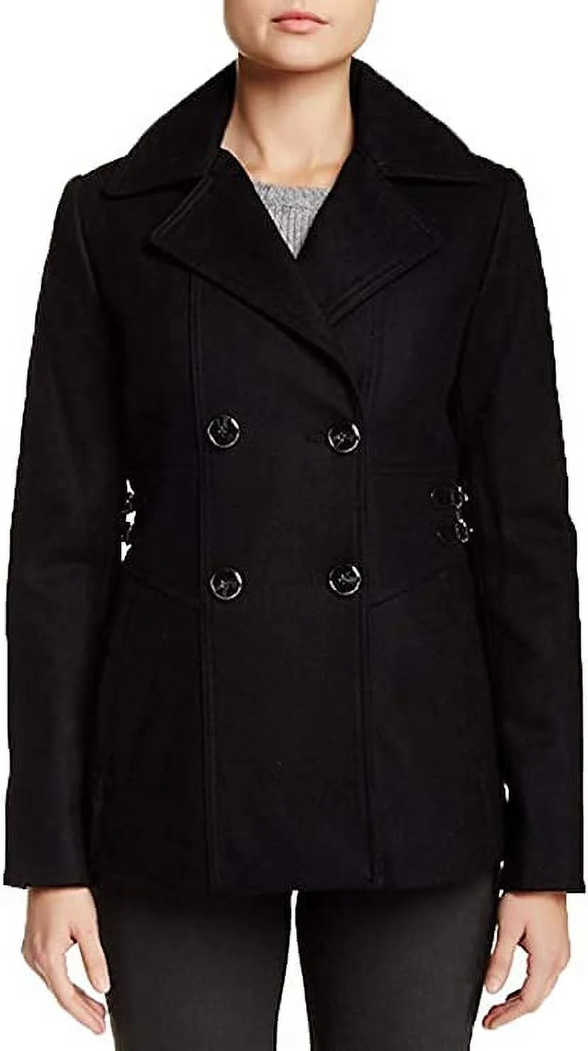 Reaction Faux-Leather-Trimmed Wool-Blend Peacoat