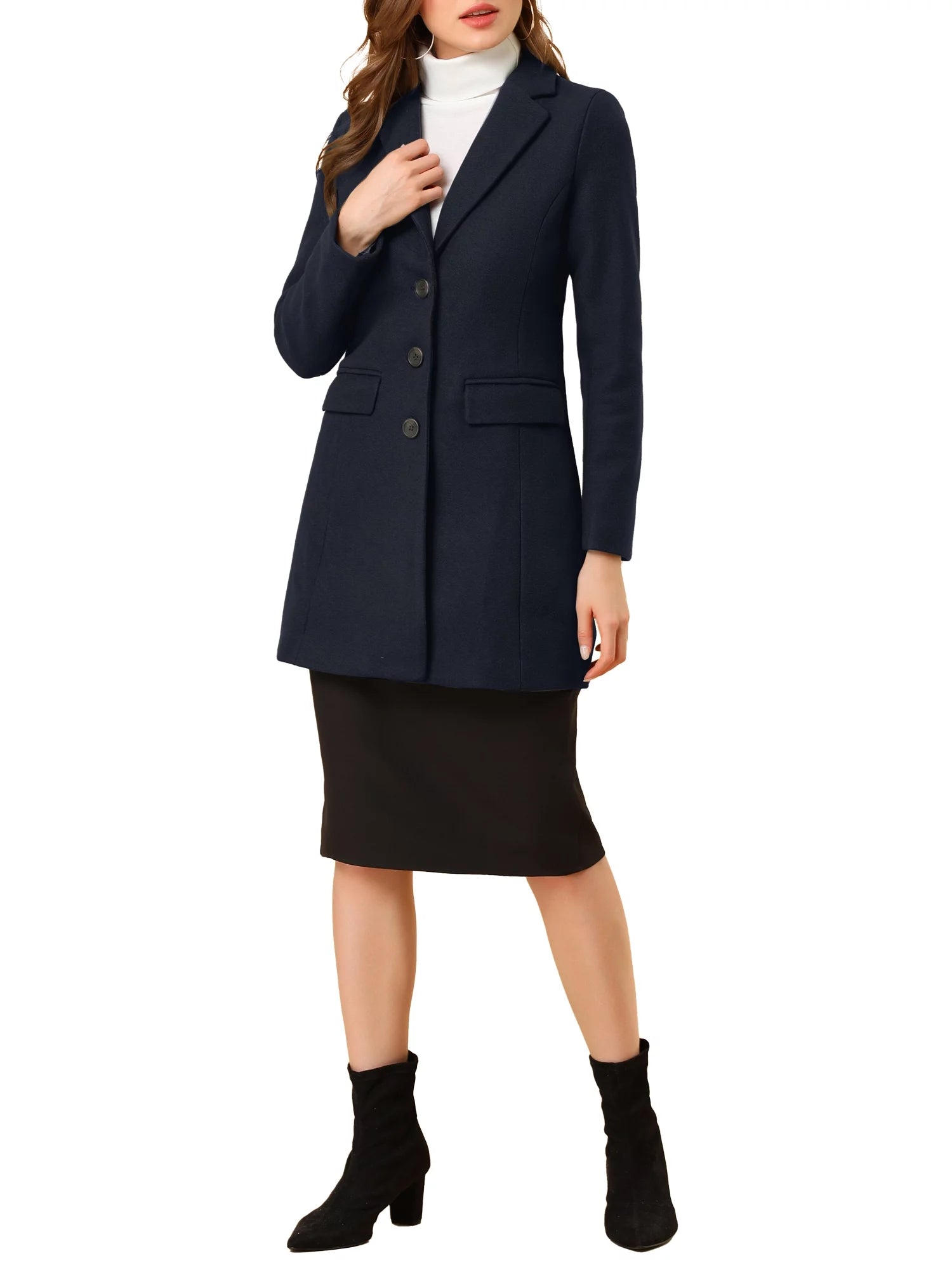 Long Coat Notched Lapel Long Sleeves Single Breasted