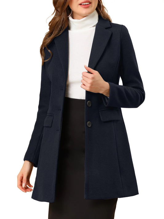 Long Coat Notched Lapel Long Sleeves Single Breasted