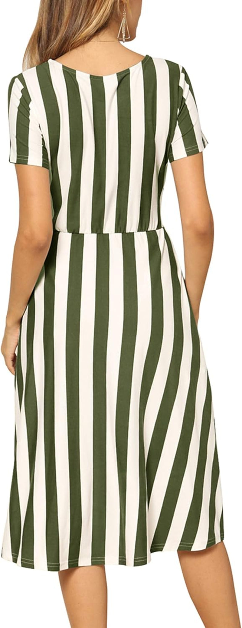 Short Sleeve Striped Casual Flowy Midi Belt Dress with Pockets