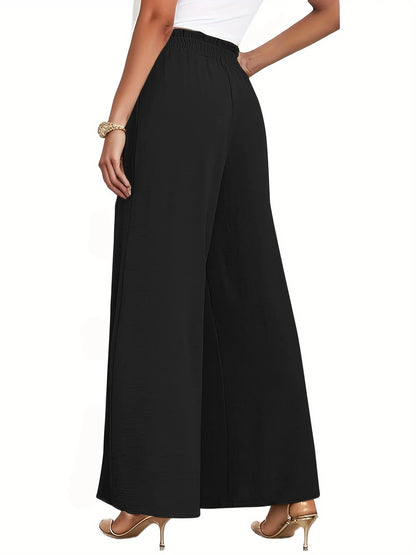 Office Casual Wide Leg Lounge Pants with Pockets High Waisted Adjustable Tie Knot 