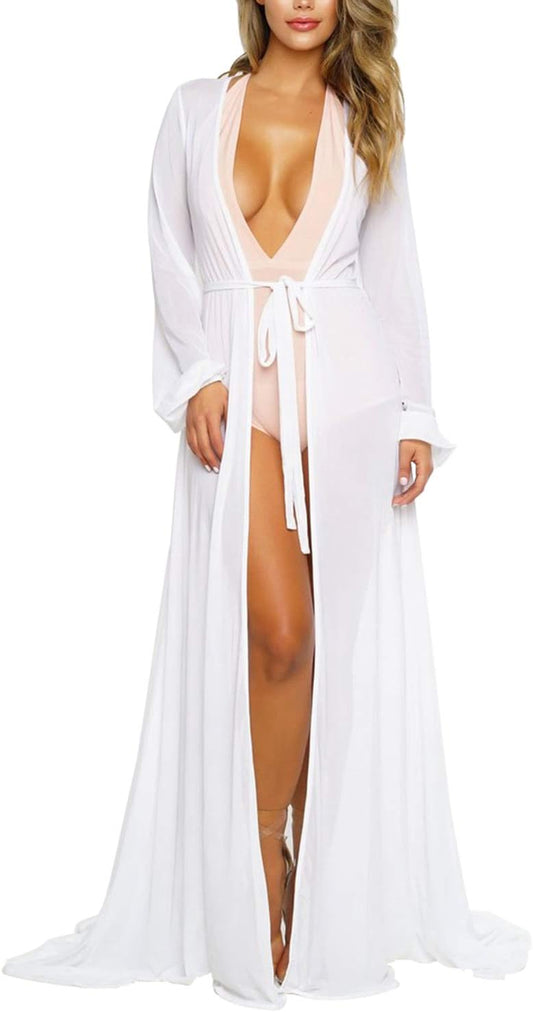 Elegant Luxury Thin Mesh Long Sleeve Cover up Dress