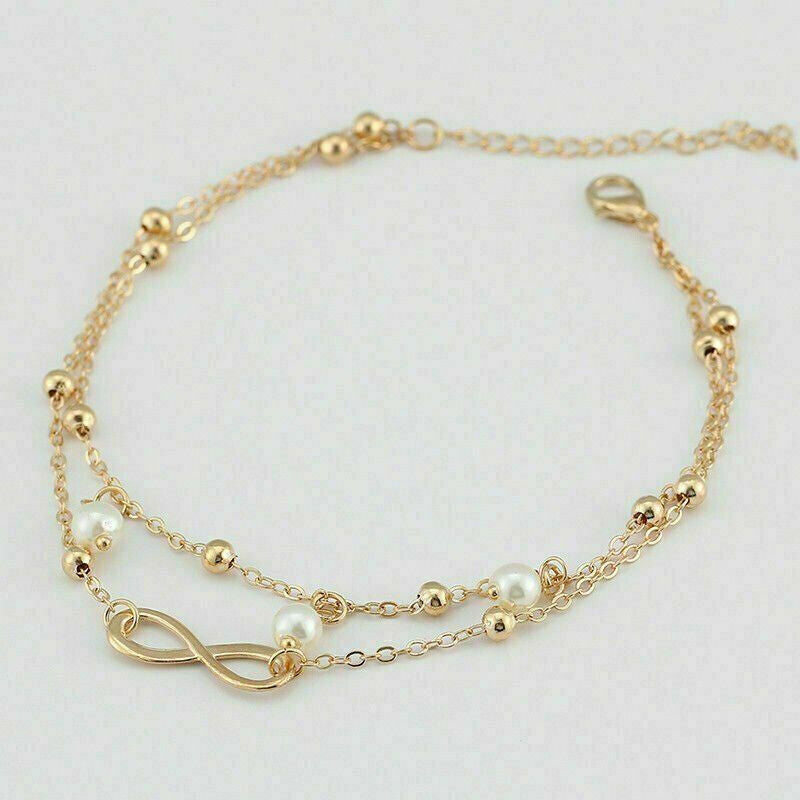 Alloy Gold Plated Double Layer Charm Love Ring Chain Anklet