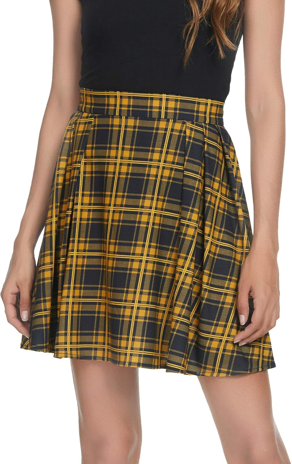 Plaid Pleated Mini Skirt High Waisted