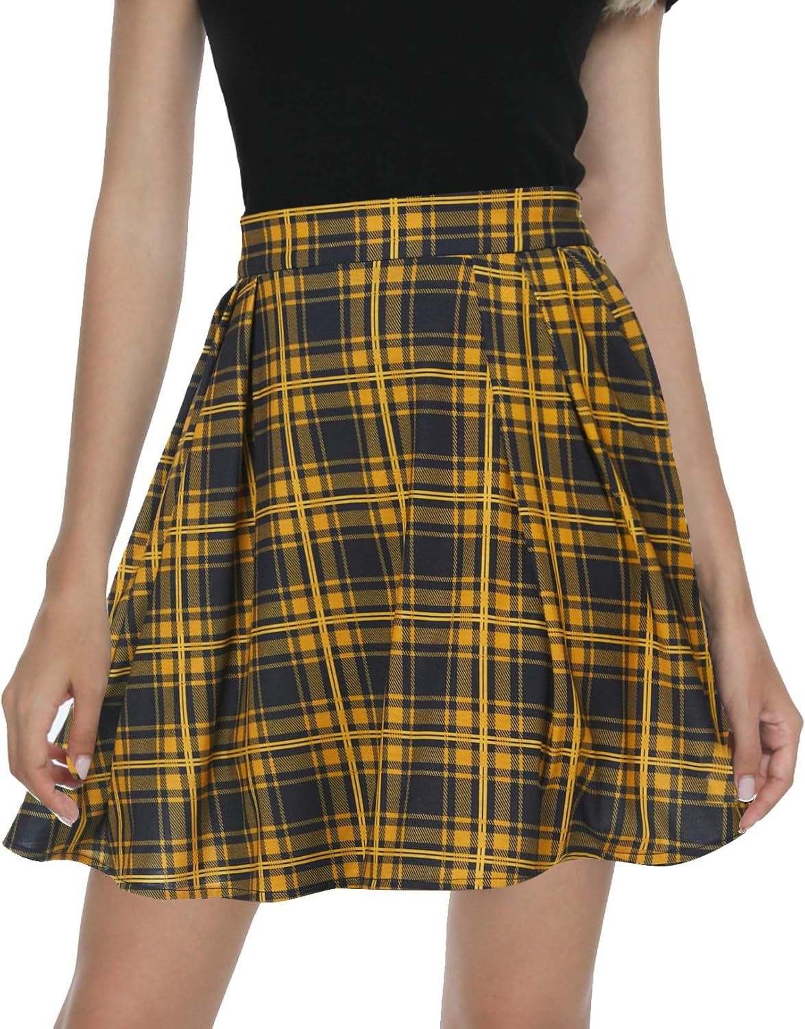 Plaid Pleated Mini Skirt High Waisted