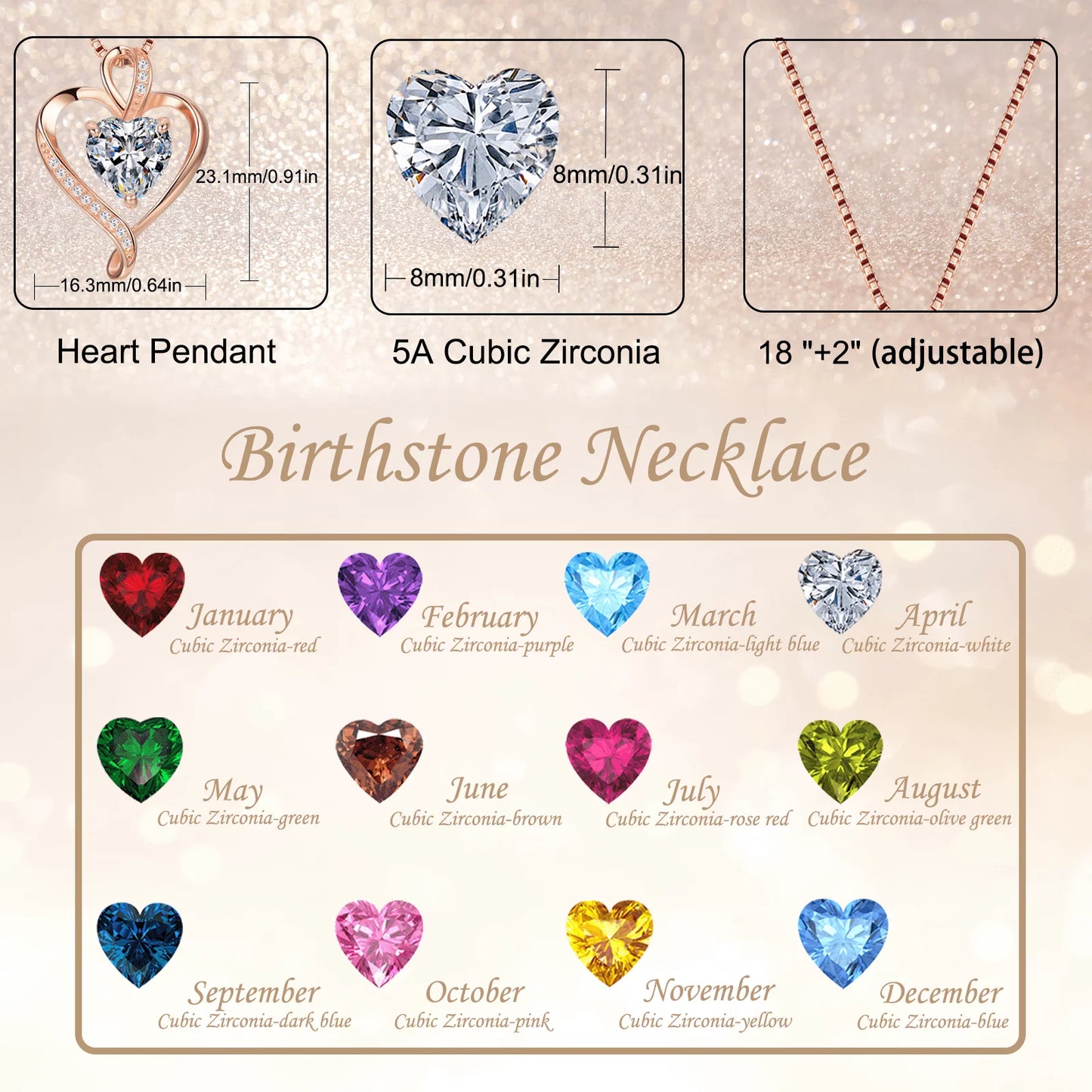 Heart Necklaces 925 Sterling Silver Pendant Necklace Rose Gold White Gold/14K Gold Plated Love Necklace  18"+2"