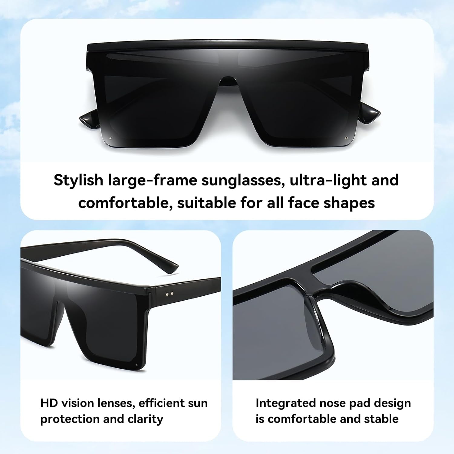 Square Oversized Sunglasses Flat Top 